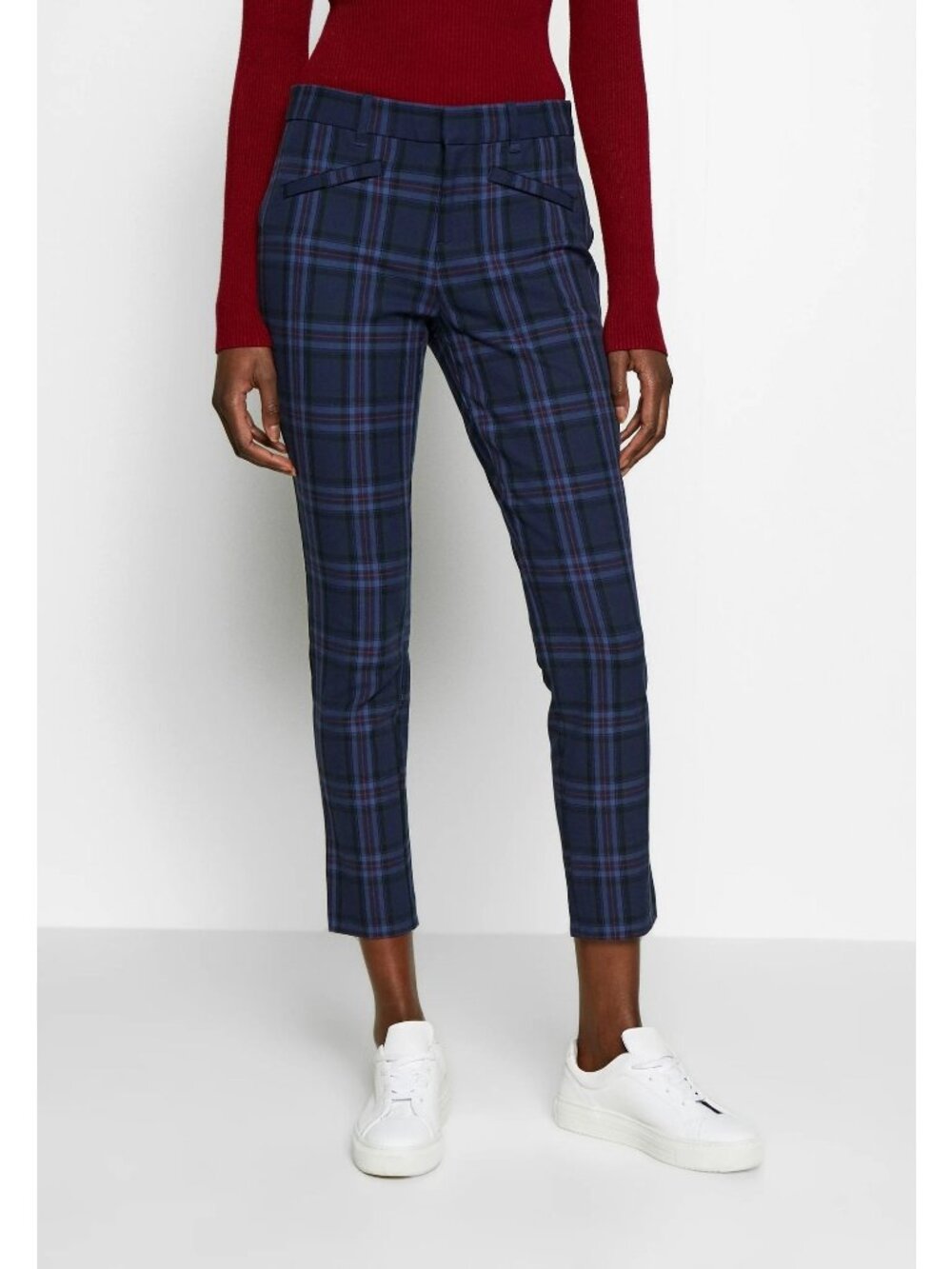 Gap Plaid Pants Womens 12 Tall Signature Skinny Ankle High Rise Navy Red